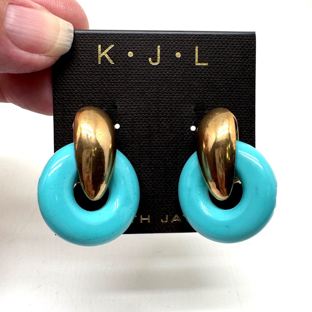 Kenneth Jay Lane Acrylic Turquoise Hoop and Gold-Tone Earrings
